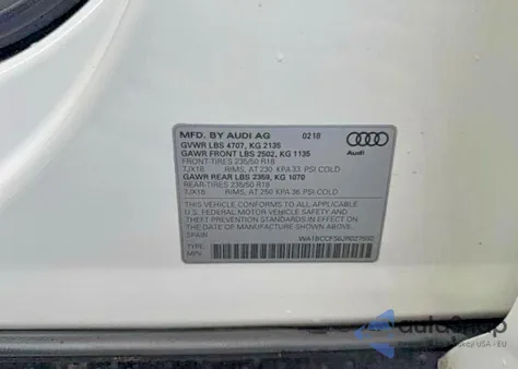 2018 Audi Q3 Premium z USA, uszkodzony, nr VIN WA1BCCFS6JR027592